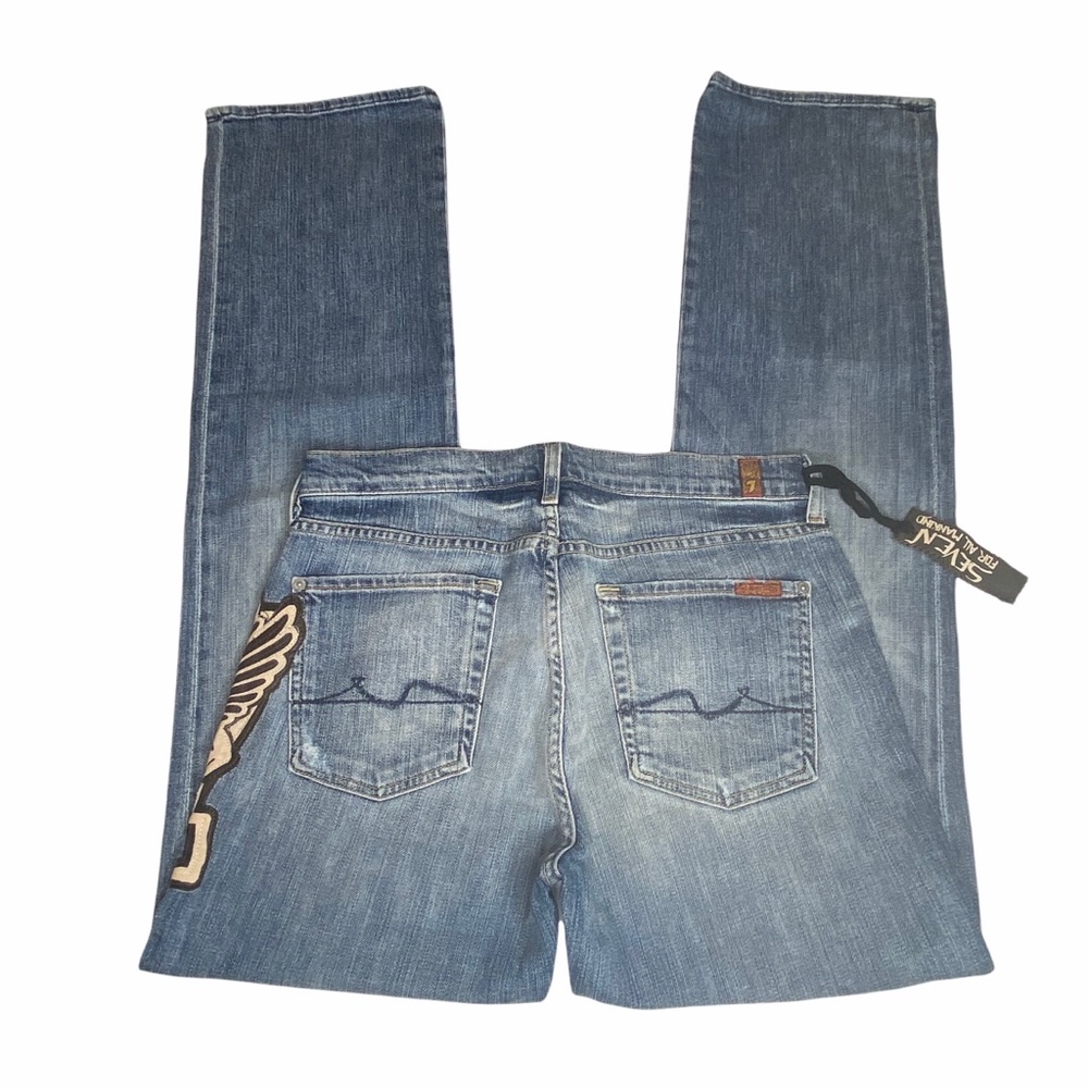 HTF: 7 For All Mankind® x Great China Wall ☻︎ 7 Leather Patch Standard Jeans ☻ - Picture 12 of 16